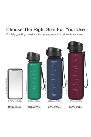 3038 Kırmızı Büyük Boy 28 cm 1000 ml 1 litre Su Matarası Bpa Koku Sızdırma Yok 3038 Kırmızı