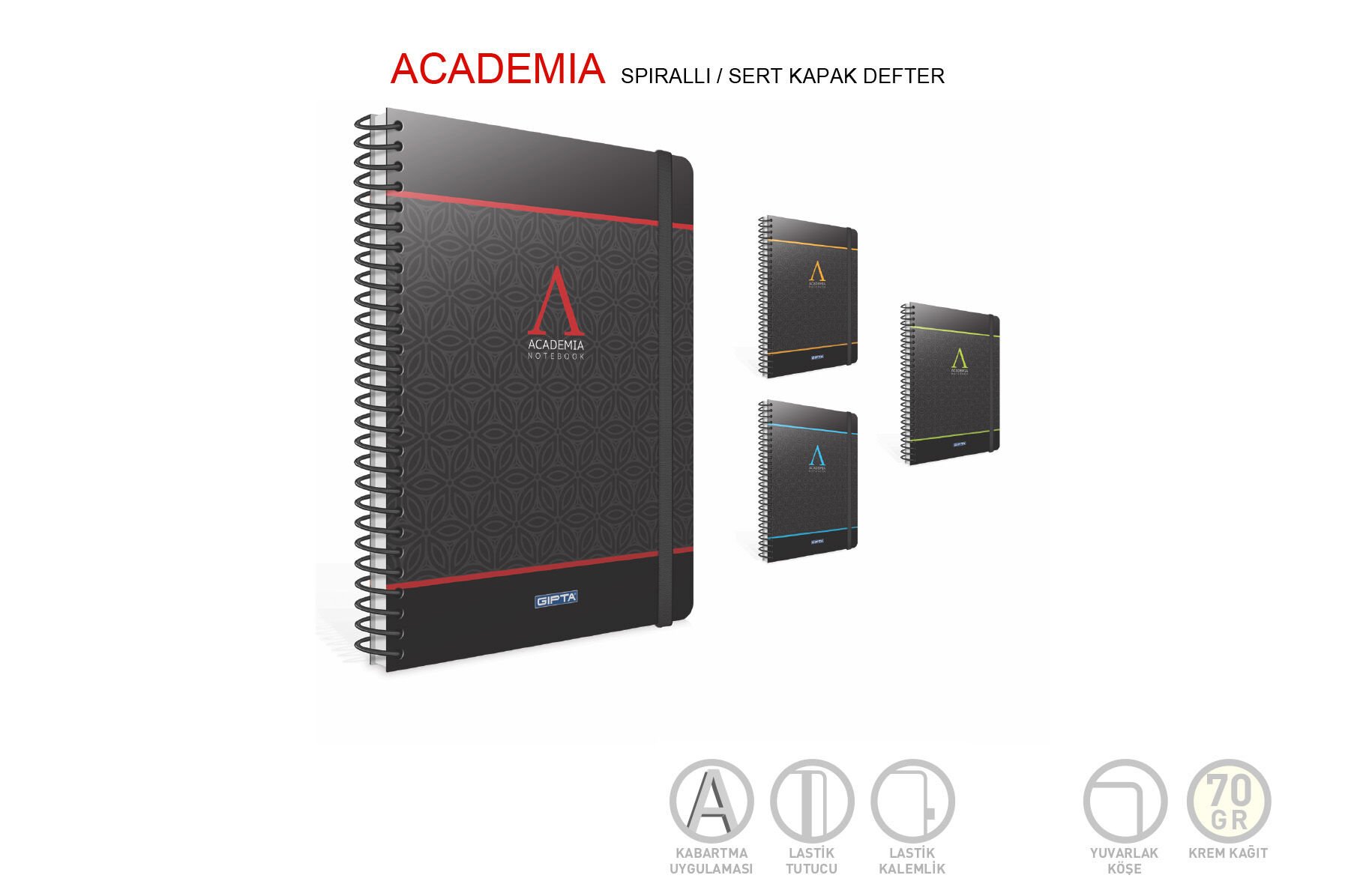 Gıpta Academia 17x24 cm 120 yaprak Spiralli Çizgili Notebook