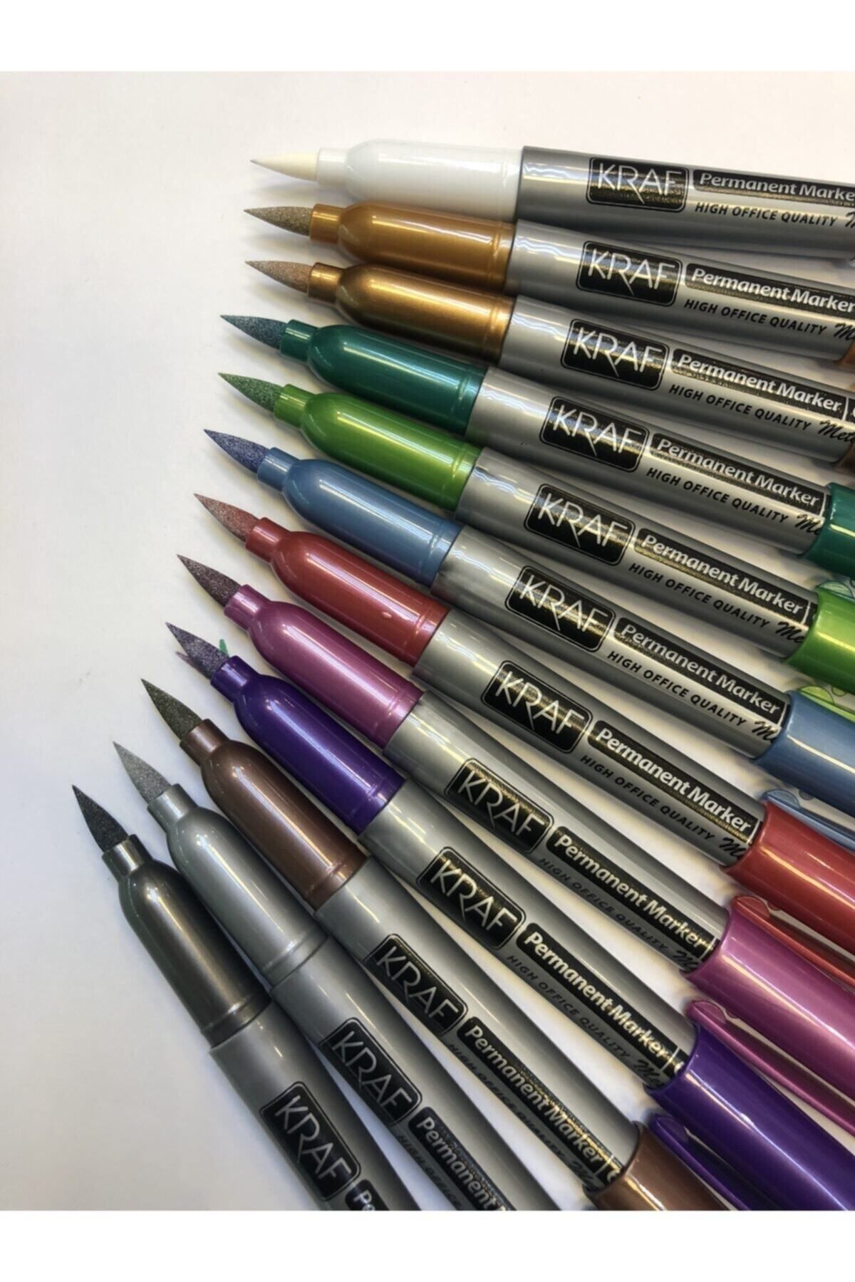 KRAF Fırça Uçlu (BRUSH PEN) Permanent Markör Metalik 12 Renk 616
