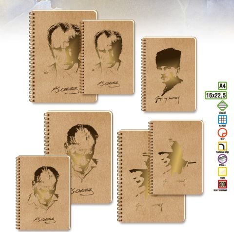 Keskin Color Funky Atatürk 16.5x22.5 Sert Kapak 100 Yaprak Kareli Defter