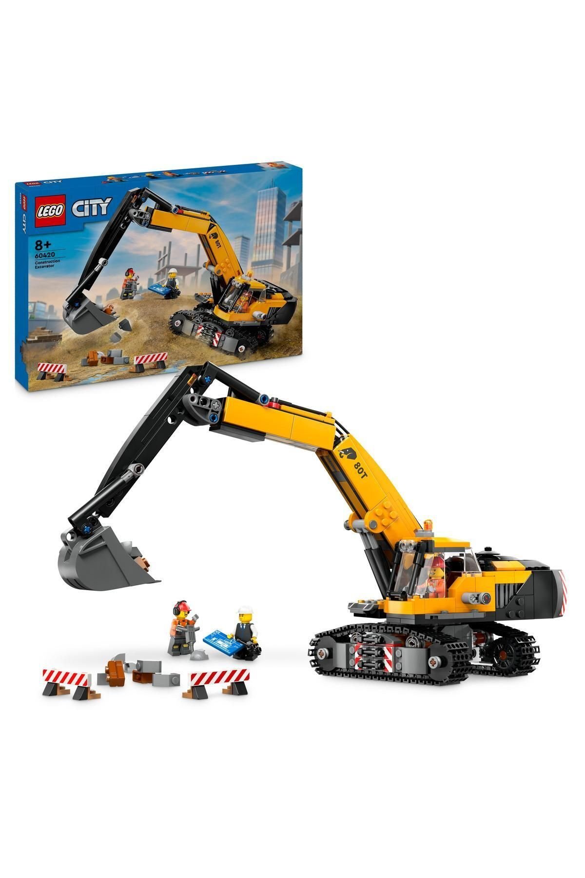 ® City Sarı İnşaat Ekskavatörü 60420 - 8+ Yaratıcı Oyuncak Yapım Seti (633 Parça)