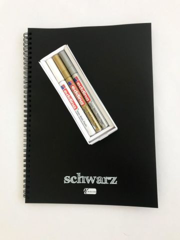 Keskin Color 60 Yaprak Siyah Spiralli Defter Edding 3'lü Metalik Kutu Boya Decor Kalemi