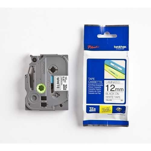 Brother P-Touch TZE-231 TZE-TAPE 12MM Beyaz üzerine Siyah Laminasyonlu Etiket