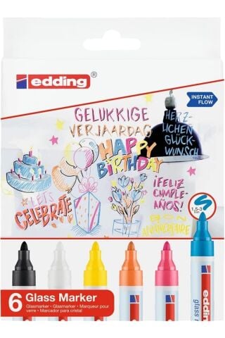 Edding 95 Glass Marker Cam Kalemi 6 Renk Set