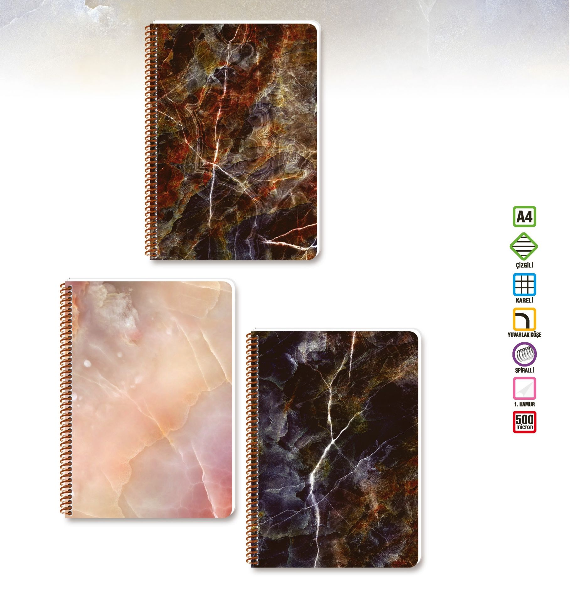 Keskin Color Onyx A4 60 Yaprak Kareli Plastik Kapak Spiralli Defter