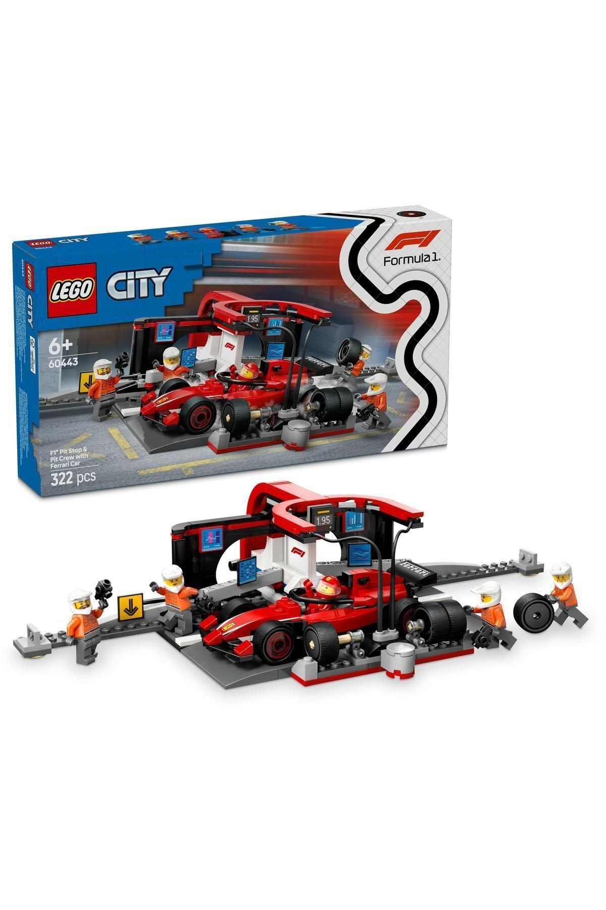 ® City Ferrari Arabalı F1® Pit Stop ve Pit Ekibi 60443 - 6+ Yaratıcı Oyuncak Yapım Seti (322 Pr)