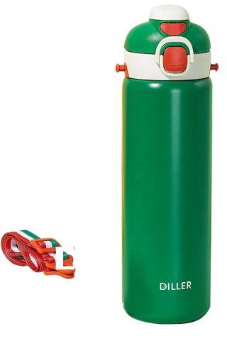 Diller 9073 700ml Yeşil Tek Kapak Çift Kullanım Pipetli/pipetsiz Askılı Çelik Su Matarası 6 Saat Sıcak/soğuk