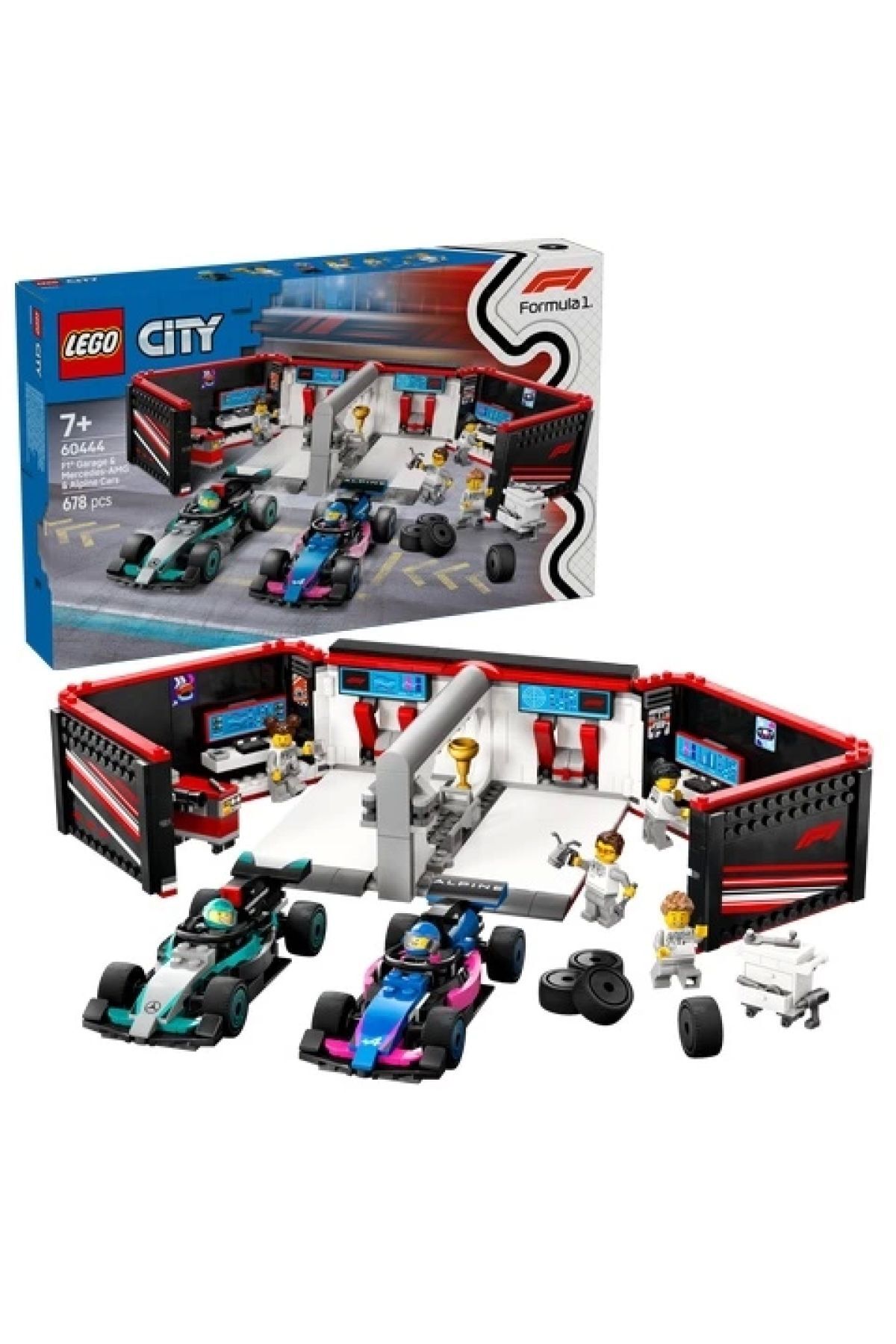 ® City F1® Garajı ve Mercedes-AMG ve Alpine Arabaları 60444 - 7+ Oyuncak Yapım Seti (678 Pr)