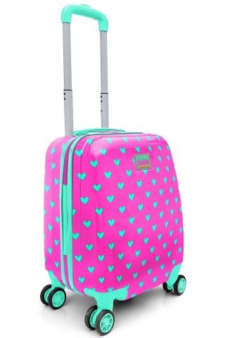 Kids Neon Pembe Su Yeşili Kalp Desenli Çocuk Valizi 16715