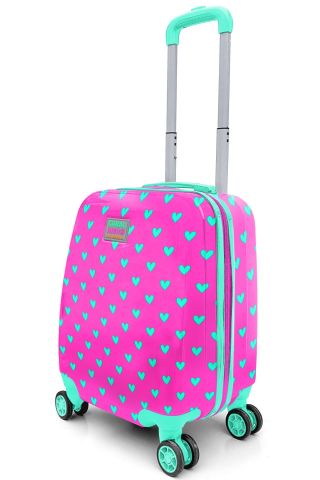 Kids Neon Pembe Su Yeşili Kalp Desenli Çocuk Valizi 16715