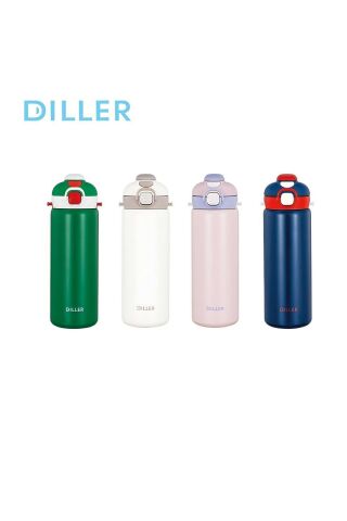 Diller 9073 700ml Beyaz Tek Kapak Çift Kullanım Pipetli/pipetsiz Askılı Çelik Su Matarası 6 Saat Sıcak/soğuk