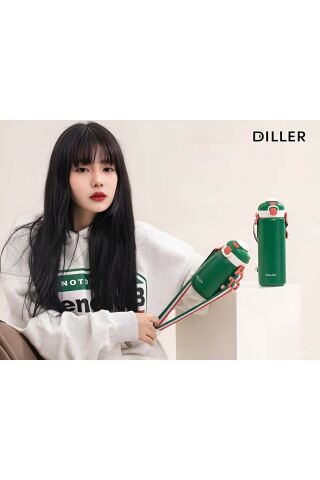 Diller 9073 700ml Beyaz Tek Kapak Çift Kullanım Pipetli/pipetsiz Askılı Çelik Su Matarası 6 Saat Sıcak/soğuk