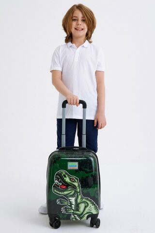 Coral High Kids Koyu Yeşil Siyah Dinazor Desenli Çocuk Valizi 16744 VK06