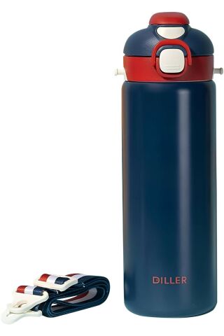 Diller 9073 700ml Lacivert Tek Kapak Çift Kullanım Pipetli/pipetsiz Askılı Çelik Su Matarası 6 Saat Sıcak/soğuk