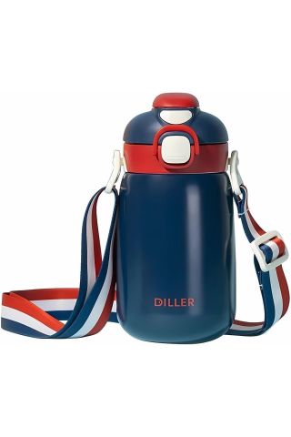 Diller 9073 420ml Lacivert Tek Kapak Çift Kullanım Pipetli/pipetsiz 420ml Askılı Çelik Su Matarası 6 Saat Sıcak/soğuk