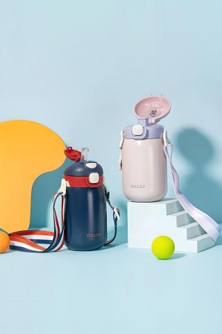 Diller 9073 420ml Lacivert Tek Kapak Çift Kullanım Pipetli/pipetsiz 420ml Askılı Çelik Su Matarası 6 Saat Sıcak/soğuk