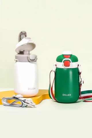 Diller 9073 420ml Lacivert Tek Kapak Çift Kullanım Pipetli/pipetsiz 420ml Askılı Çelik Su Matarası 6 Saat Sıcak/soğuk