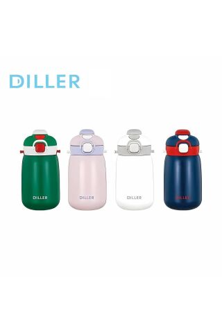 Diller 9073 420ml Beyaz Tek Kapak Çift Kullanım Pipetli/pipetsiz 420ml Askılı Çelik Su Matarası 6 Saat Sıcak/soğuk