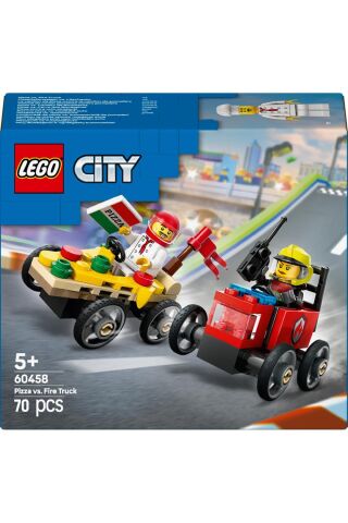 ® City Pizza Arabası İtfaiye Kamyonuna Karşı Yarış Arabası Paketi 60458- 5+ Oyuncak Seti (70 Pr)