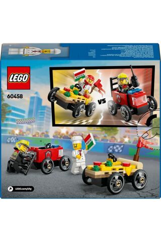 ® City Pizza Arabası İtfaiye Kamyonuna Karşı Yarış Arabası Paketi 60458- 5+ Oyuncak Seti (70 Pr)