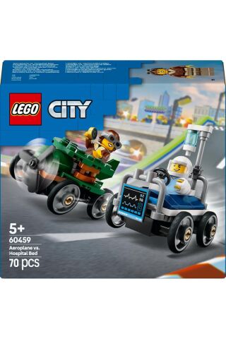 ® City Uçak, Hastane Yatağına Karşı Yarış Arabası Paketi 60459 - 5+ Oyuncak Yapım Seti (70 Pr)