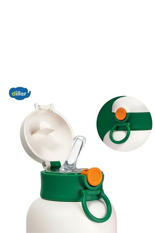 Diller 9068 480ml Turuncu Pipetli Taşıma Askılı Deri Koruma Kılıflı Çelik Matara 6 Saat Sıcak/soğuk Tutma Süresi