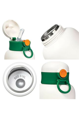 Diller 9068 480ml Turuncu Pipetli Taşıma Askılı Deri Koruma Kılıflı Çelik Matara 6 Saat Sıcak/soğuk Tutma Süresi